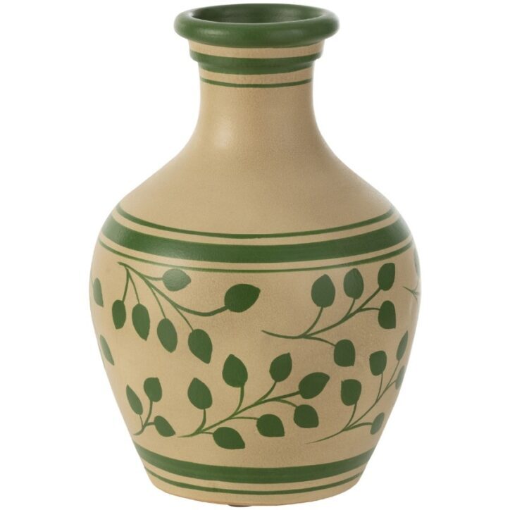 Béžovo-zelená keramická váza J-Line Floryn 34 cm