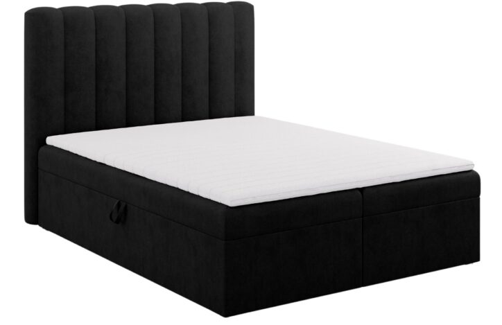 Černá čalouněná dvoulůžková postel boxspring MICADONI Kelp 160 x 200 cm