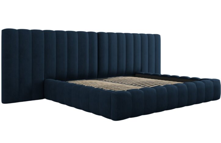 Královsky modrá čalouněná dvoulůžková postel MICADONI Kelp 200 x 200 cm
